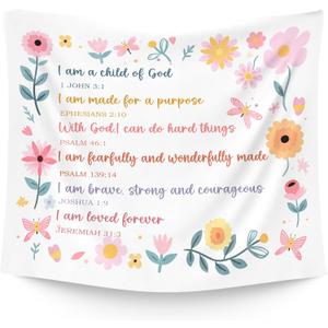 WAITPI Christian Inspirational Hanging Wall Tapestry for Girls Classroom Bedroom, Floral Bible Verse Wall Tapestries, Cute Motivational Scripture Wall Hanging for Dorm Living Room Decor 50x60 inches