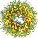 Summer Wreaths for Front Door, 24" Yellow Daisy Wreaths for Front Door Window Wall Wedding Farmhouse Festival Decor, Handmade Artificial Spring Summer Wreath for Home Decoration