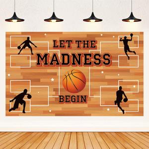 5.93.6ft Basketball Theme Backdrop Madness Party Decorations Let The Madness Begin Banner for Basketball Theme Party Supplies