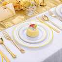 WELLIFE Gold Disposable Dinnerware Set for 100 Guests - 600PC BPA-Free Plastic Plates & Cutlery Kit with 100 Dinner Plates, Salad Plates, Forks, Knives, Spoons & Cups for Party, Catering (Heavy-Duty)