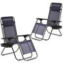 Homall Zero Gravity Chair Patio Folding Lawn Outdoor Lounge Gravity Camp Reclining Lounge Chair with Cup Holder Pillows for Poolside Backyard and Beach Set of 2 (Blue)