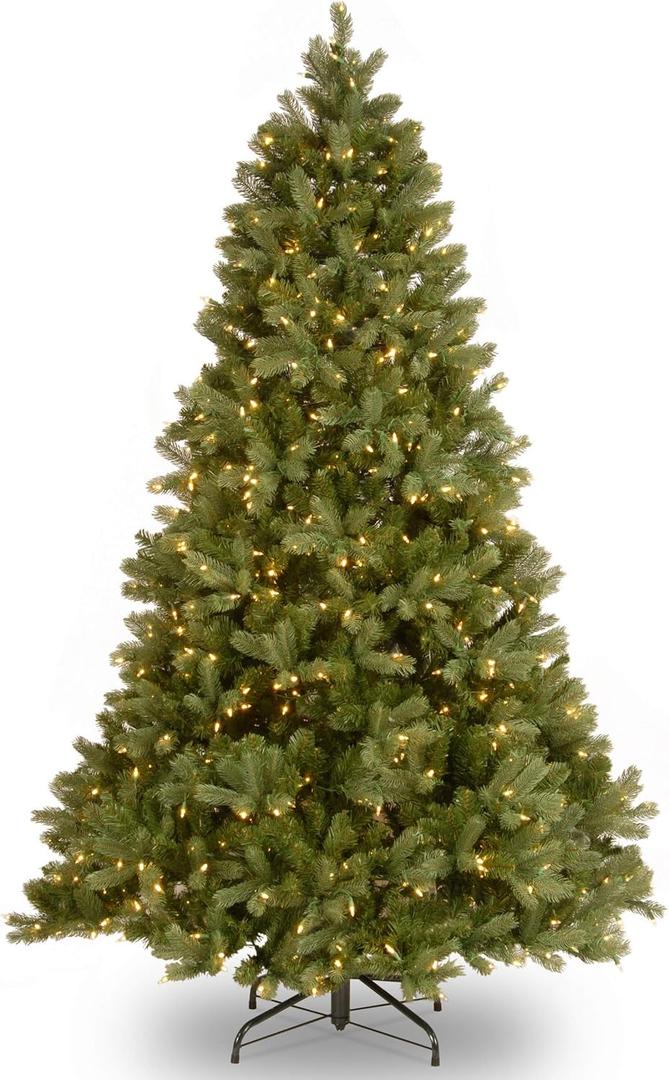 National Tree Company Pre-Lit 'Feel Real' Artificial Full Downswept Christmas Tree, Green, Douglas Fir, White Lights, Includes Stand, 6.5 feet
