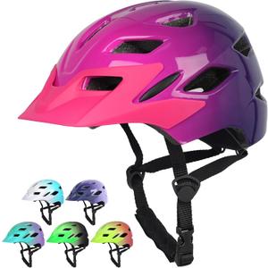 Kids Bike Helmet,Bavilk Kids Boys Girls Bike Helmets with LED Light Detachable Visor Children Youth Teen Multi-Sport for Skating Cycling Scooter Skateboard Adjustable & Lightweight 19.7"-22.4" (Glossy Pink Purple)