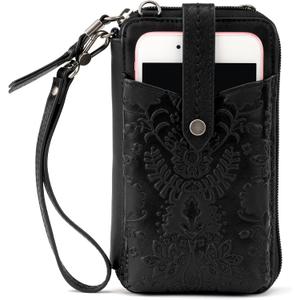 The Sak Silverlake N/S Smartphone Crossbody, Black Floral Embossed