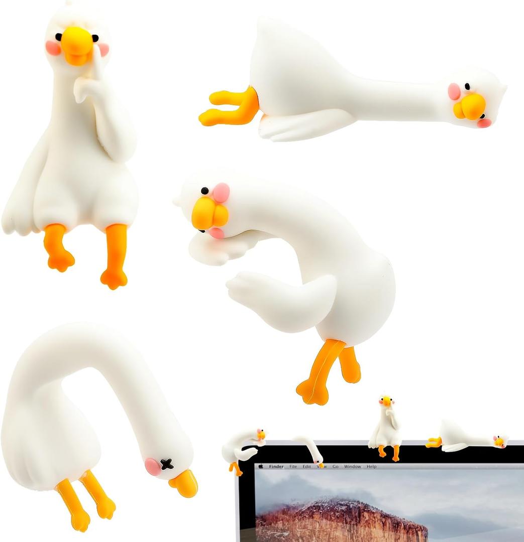4 Pcs Desk Goose Figurine Computer Monitor Decor, Cute Mini Goose Statues Desk Accessories, Resin Animals for Computer Decor, Office and Dashboard Decorations