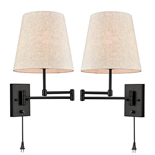 HYDELITE Black Beside Wall Lamp Swing Arm Plug-in Wall Sconce with on/Off Switch for Bedroom