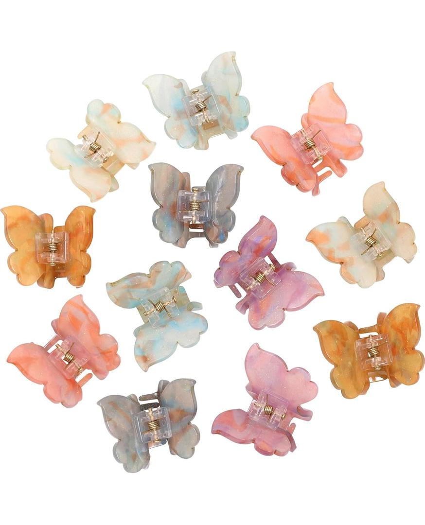 Sequins Butterfly Hair Clips - 12PCS Small Clamps for Thin Hair Styling Accessories, Classic Claws for Women & Girls