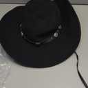 Lanzom Women Men Felt Wide Brim Western Cowboy Hats Belt Buckle Panama Hat (Medium-Large, Black)