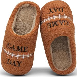 INMINPIN Kids Girls Boys Ball Sports Slippers Soft Curly House Shoes Memory Foam Non-Slip Indoor Outdoor Slippers for Sports Fan,Football Brown,6-7 Big Kid
