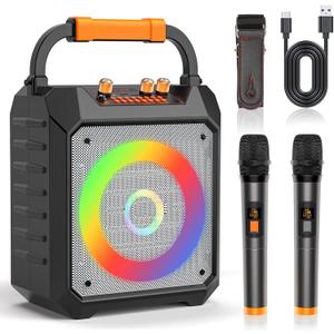 Bluetooth 5.4-Portable Karaoke Machine for Adults with 2 Wireless UHF Microphones, 7 Dynamic Lights Mode Speaker Coaxial PA System,Supports TF/SD/USB,AUX in,FM,REC-Upgrated Sound Quality (168-white)