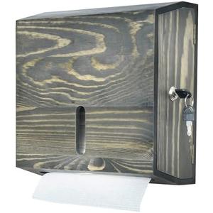 MyGift Wall Mounted Bathroom Paper Towel Dispenser, Vintage Weathered Gray Solid Wood Folded Napkin Holder, Lockable C-Fold Paper Towels