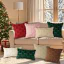 Lanpn Christmas 14x14 Throw Pillow Covers Set of 2, Winter Star Chrismas Tree Throw Pillow Cases Soft Plush Faux Fur Wool 14 x 14 Winter Cushion Cover for Indoor Home Bedroom Couch Sofa Decor (Green)