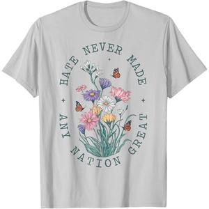 Anti-Trump Floral Butterflies Democrat President Liberal T-Shirt (M, Gray)