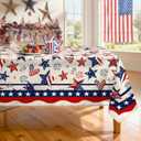 4th of July Tablecloth Waterproof, Patriotic Independence Day Table Cloth Rectangle Stain Resistant, Washable Table Cover for Home Kitchen Dining Party Decoration (60×104 Inch)