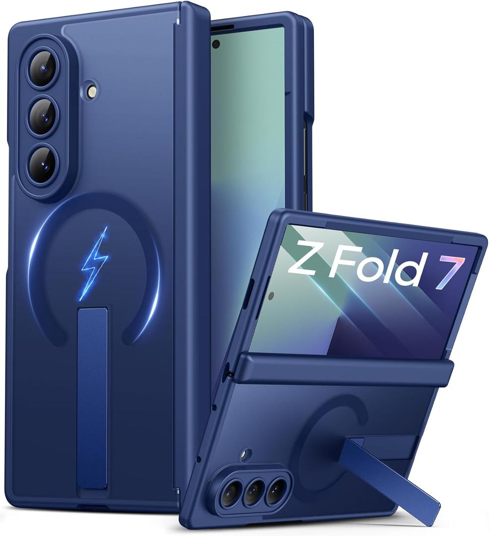 Vihibii for Samsung Galaxy Z Fold 7 Case with Stand & Front Screen Protector & Lens Hinge Protection, Compatible with MagSafe, Military Grade Rugged Phone Cover Case for Samsung Galaxy Z Fold 7, Blue