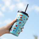 BJPKPK 22oz Insulated Tumbler With lid And Straw Stainless Steel Tumblers Travel Coffee Mug Reusable Thermal Cup,Hawaii Fruits Yellow