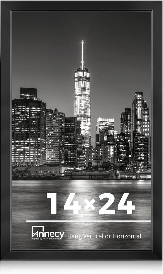 Annecy 14x24 Picture Frame Black（1 Pack）, 14 x 24 Picture Frame for Wall Decoration, Classic Black Minimalist Style Suitable for Decorating Houses, Offices, Hotels