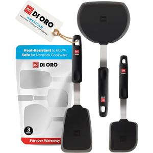 DI ORO Spatulas for Kitchen Use - 600F Heat-Resistant Silicone - Turner Spatula Set for Cooking - BPA Free Wide Pancake Spatulas - Egg Flippers for Nonstick Cookware Safe (3pc)