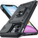 Janmitta Case for iPhone 11 Phone Cover Built in Slide Camera Lens Cover+Screen Protector,Heavy Duty Shockproof Full Body PhoneCase with Finger Ring Holder Kickstand,Black