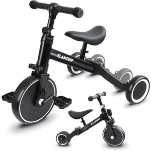 Elantrip 5 in 1 Balance Bike for 1 to 3 Years Old Kids,Toddler Tricycle Kids Trikes Tricycle, Best Toys for Boy & Girl, Balance Training,Adjustable Seat and Removable Pedal (Black)