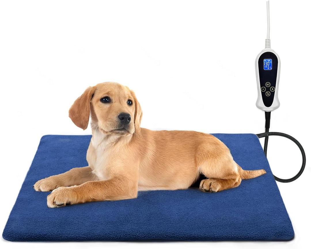 Bestio Dog Heating pad,2818 in Waterproof Outdoor Heating Pad for Cats Adjustable Thermostat (1-24 Hours) and Chew Resistant Steel Cord- Blue