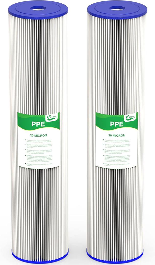 20 Micron 20-Inch Whole House Water Filter Replacement Cartridge, Pleated Sediment Water Filters 4.5" x 20" for Well Water, Compatible with ECP5-20BB, R30-20BB, S1-20BB, SPC-45-2020, 2 Pack