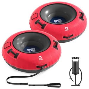 QPAU Snow Tube with Premium Canvas Cover 2 Pack for Kids and Adults, 48'' Inflatable Heavy Duty Snow Tube Made by Thickened Bottom, Sled Winter Outdoor Fun Toys for Children Boys Girls (Red & Red)