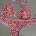 SUUKSESS Women Sexy Thong String 2 Piece Bikini Set Cheeky Halter Swimsuit (9-10, 71 Red Floral White)