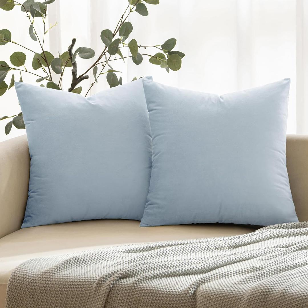 ANRODUO Pack of 2 Velvet Light Blue Throw Pillow Covers Decorative Pillow Covers Euro Cushion Case Soft Solid Square Cozy Modern Home Decorations Pillowcase for Sofa Couch Bed Room Decor 18x 18 Inch (18" x 18" (Pack of 2))