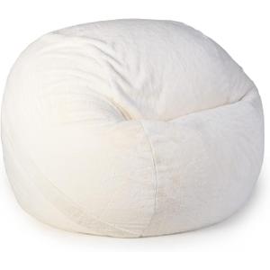 Fur Bean Bag Chairs Cover for Adults(Just Cover,No Filler) 4Ft Machine Washable Large Size Lazy Sofa Cover Luxury/Replacement（Ivory）