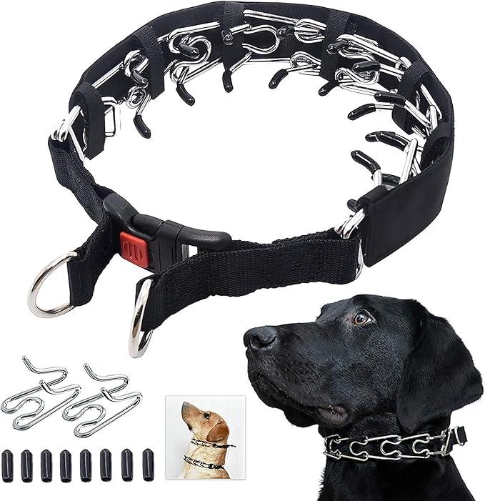 No Pull Dog Collar, Prong Collar for Small Medium Large Dogs, Pinch Collar for Dogs with Quick Release Buckle, Prong Collar Cover, Extra Links, Safety Clip, Rubber Tips