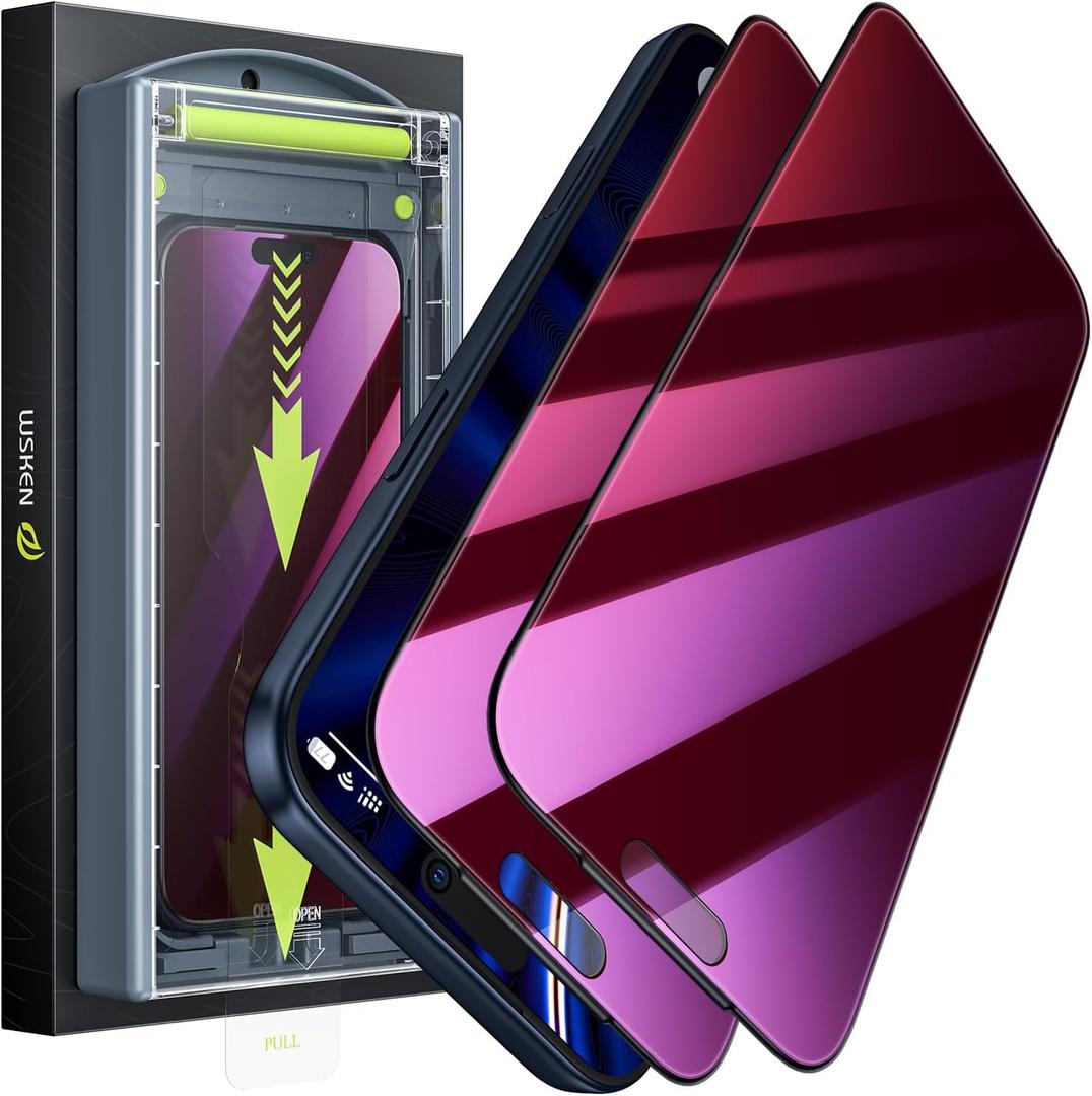 WSKEN for iPhone 17 Pro Max Privacy Screen Protector - Purple Gradient Anti Blue Light Eye Protection [Auto-Dust Removal] Shatterproof Tempered Glass Screen Protector 17 Pro Max, 2 Pack