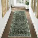 Anidaroel Washable Kitchen Rug, 2.5x8 ft Green, Non-Skid, Vintage Boho Hallway Runner, Distressed Soft Bathroom Rug for Laundry Room