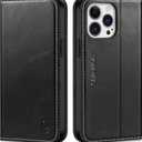 SHIELDON Genuine Leather Wallet Case for iPhone 13 Pro Max 6.7" - Kickstand, RFID Blocking, Magnetic, Shockproof, Compatible with iPhone 13 Pro Max 5G - Retro Black