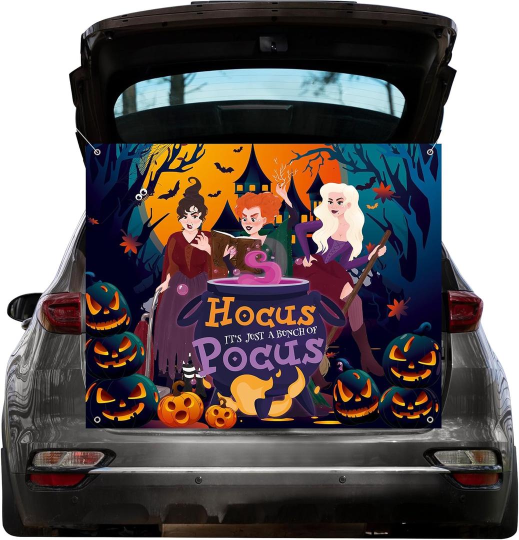 Halloween Trunk or Treat Car Decorations Kit for Suv BannerGarage Door Car Decorations Haunted House Car Banner Waterproof Archway for Halloween Outdoor Party Supplies (Witch)