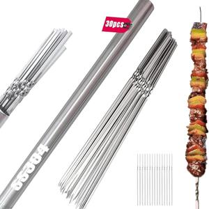 30-PACK 304 Stainless Steel with HolderTitan Skewers for Grilling  Flat BBQ Skewers with Storage Tube | Food-Grade, Rust-Proof & Dishwasher Safe | 13.2" Kebab Sticks for Meat, Veggies & Shrimp