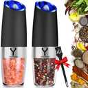 Gravity Electric Grinder set of 2,Automatic Pepper and Salt Mill Grinder with Blue LED LIGHT,Electric Pepper Mill with Adjustable Coarseness,Refillable,salt and pepper shaker,pepper grinder (Black)