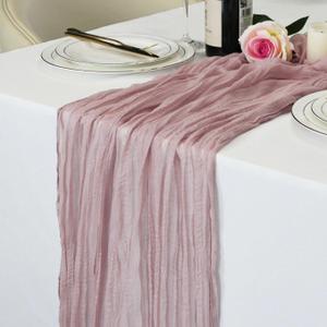 LuxeLouise 2 Pack Cheesecloth Table Runner 120 Inch Cheese Cloth Table Runner 10ft Chiffon Gauze Table Runners for Table Decor Birthday Party Baby Shower and Bridal Shower Decorations(Dusty Pink)