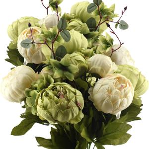 FiveSeasonStuff Mixed Cream Beige and Moss Green Vintage Artificial Silk Flower Peonies 2 Bouquets Floral