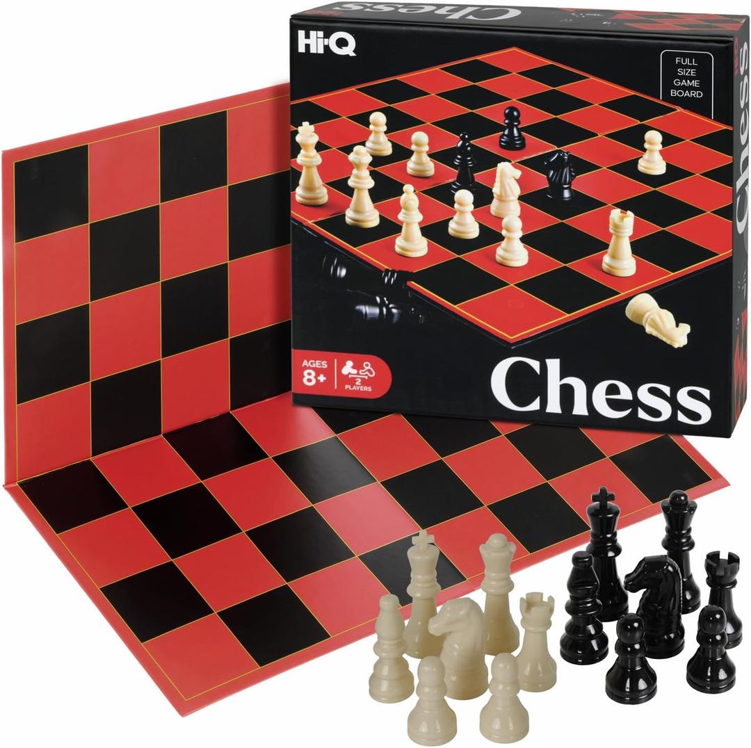 HI-Q Classic Chess Board Game  Educational Strategy Set for Kids, Adults & Beginners  Standard Style Pieces with Folding Board  Family Game Night
