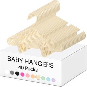 Hsei Baby Hangers with Clips, Plastic Kids Pants Hangers for Nursery Closet Top and Bottom Clothes Hanger Set for Newborn Infant Toddler(120 Packs Total,Ivory,10.6 Inch)