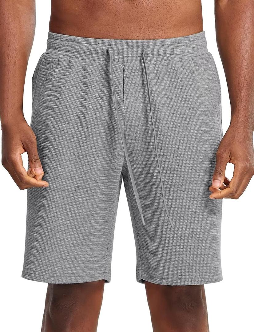 Mens Lounge Shorts with Pockets(Heather Grey,M) (Gray, M)