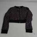 Allegra K Women Cropped Sequin Jacket 2025 Long Sleeve Front Zip Glitter Sparkly Bomber Jackets Party Disco Outfit Medium