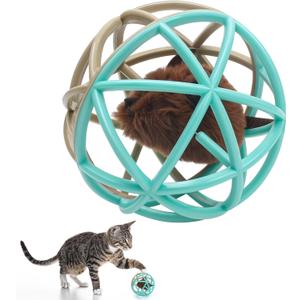 Squeaky Mouse Ball Cat Toy with Simulated Sound, 4.3in Mouse Ball Cage, Squeky Balls for Cats to Play With Indoor, Interactive Plastic Squeak Funny Toys Best for Playing Chasing Chewing Training