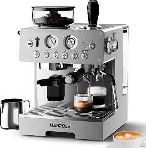 Espresso Machine with Grinder, 20Bar Espresso Machine Stainless Steel, Coffee Machine with Milk Frother for Latte/Cappuccino, Adjustable Temperature, Independent Hot Water & Americano Function (Defective)