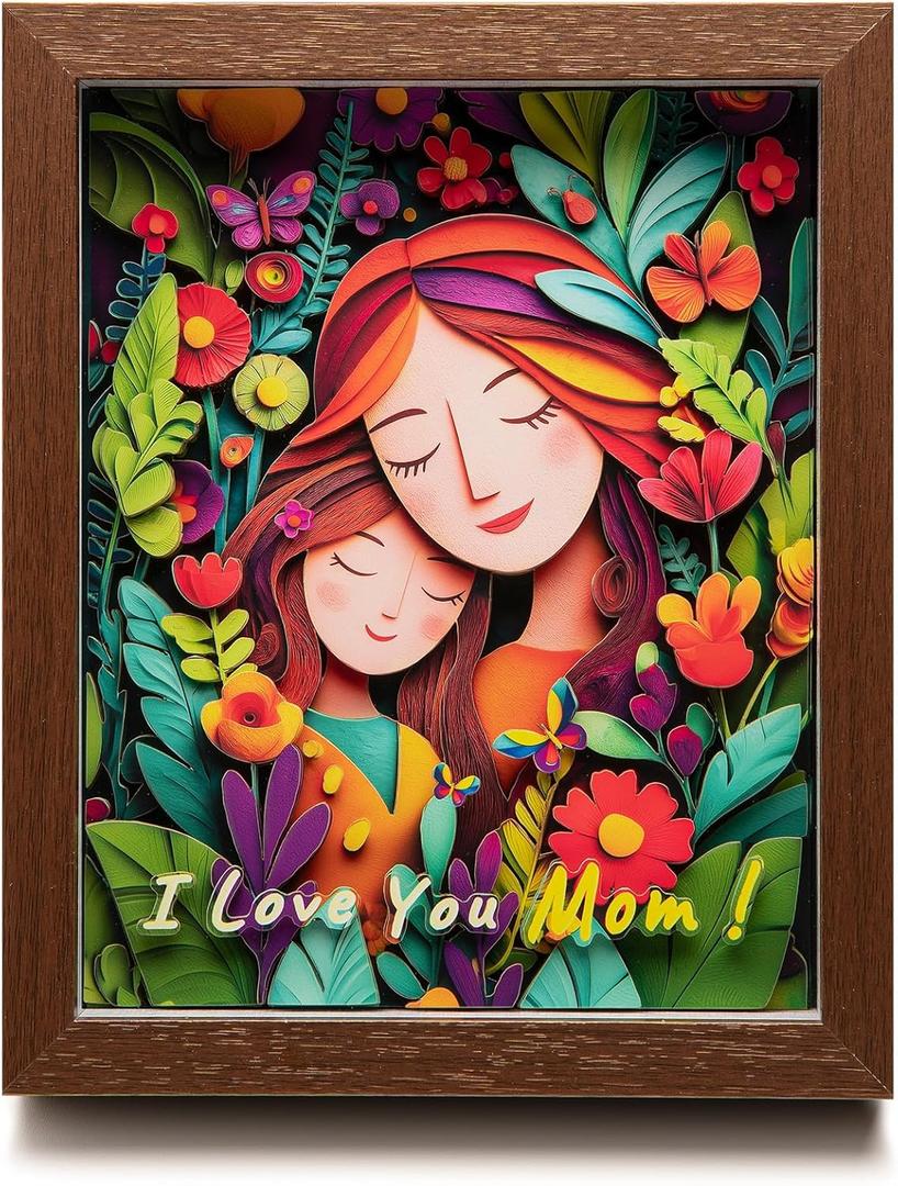 Mom Birthday Gifts from Daughter, Hademade 3D Paper Art Desk Decor for Mama, Mothers Day, Thanksgiving, Christmas, 7.2 x 8.8 Solid Wood Flowers
