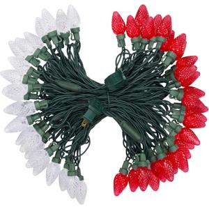 DEWENWILS C7 LED Christmas Lights Outdoor, 33.3ft 50LED Christmas String Lights, Outdoor Decorations for Christmas Tree, Patio, Garden, Yard, Green Wire, Red & White, UL Listed