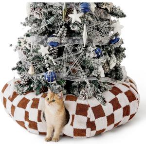 Lesure Cat Tunnel Bed for Indoor Cats - Cute Cat Donut Tunnel Toys for Small Large Cats with Washable Circle Cushion, Round Pet Peekaboo Cave Toy for Kitten/Puppy/Rabbit, Standard Brown Checks