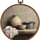 KSDUT Vintage Kitchen Wall Decor Art - Retro Food Still Life Country Wall Art Canvas Frame Hanging Prints, Rustic Sourdough Bread Round Wall Art Decor for Home Farmhouse Kitchen Decorations 10"x10",  bread-2
