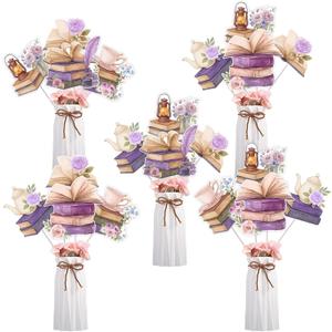 Book Themed Party Decorations for Girls Women 24pcs Purple Book Club Table Centerpieces Reading Library Birthday Table Decoration for Reading Lovers Bookworm